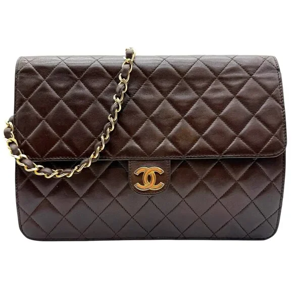 CHANEL Brown Lambskin Classic Single Flap Bag - Picture 1 of 10